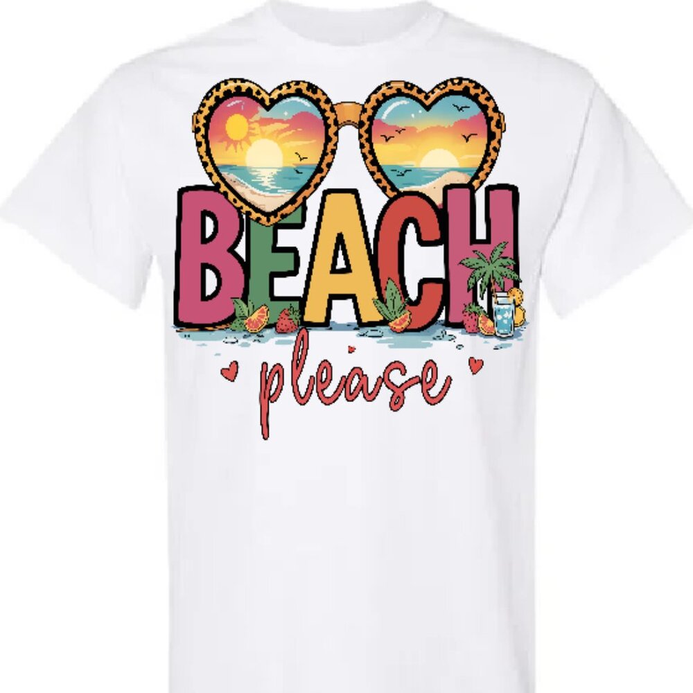 Summer Graphic Tee- Beach Please Shades with beach view and fruit - Picture 2 of 2